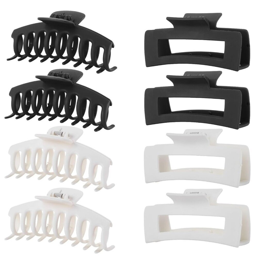 8 Pack White and Black Hair Clips for Women 4.3 Inch Large Hair Claw Clips for W